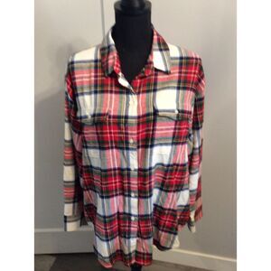 Old Navy Plaid Boysfriend Shirt Comfy Large L Button Front Womens